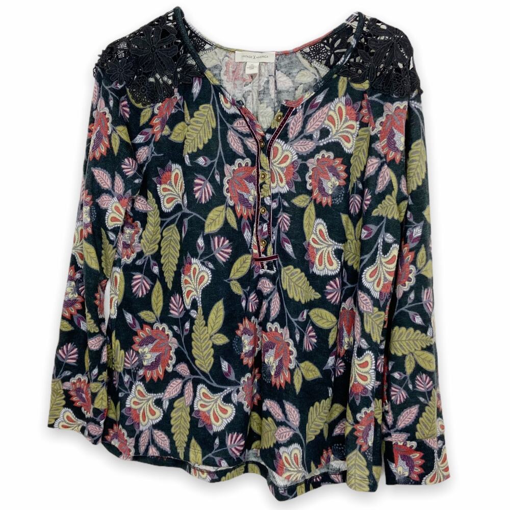 Vintage America Floral Lace Embellished Blouse XL